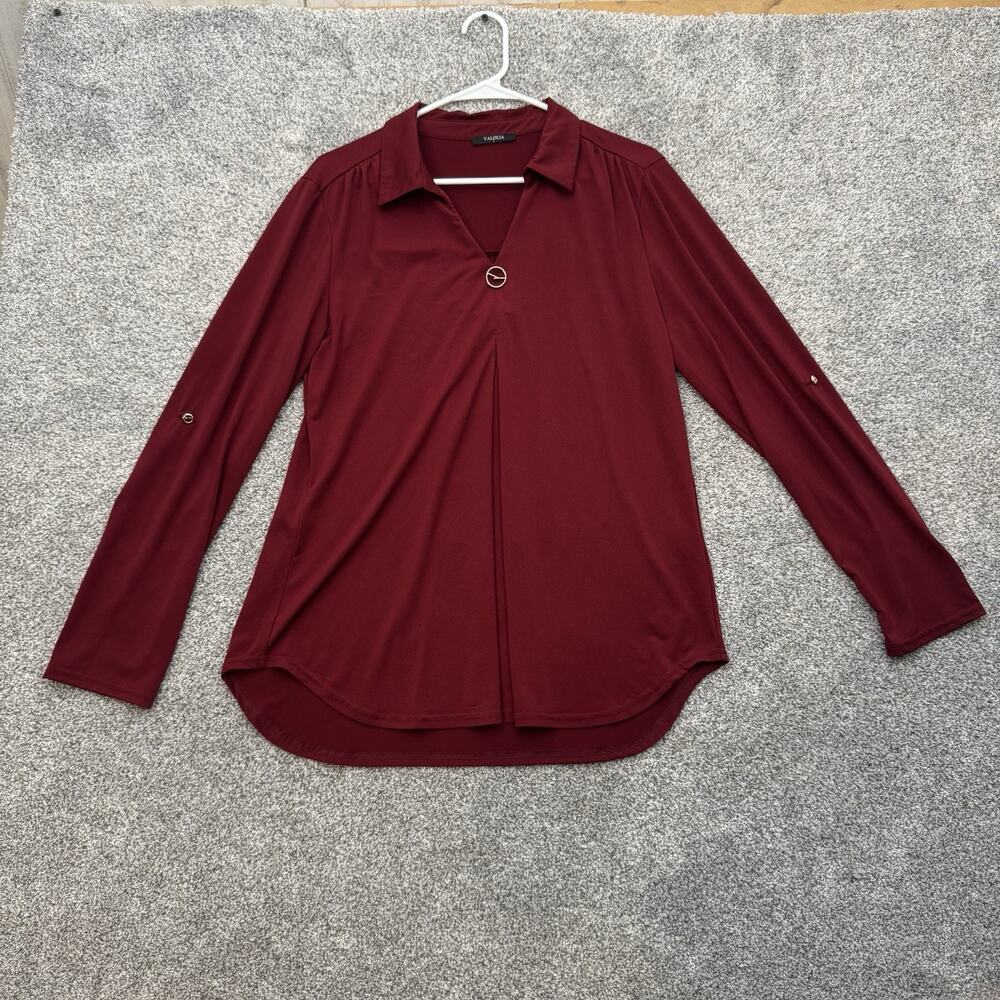 Business Casual Burgundy Blouse Large O-ring Workwear Office Chic Minimalist